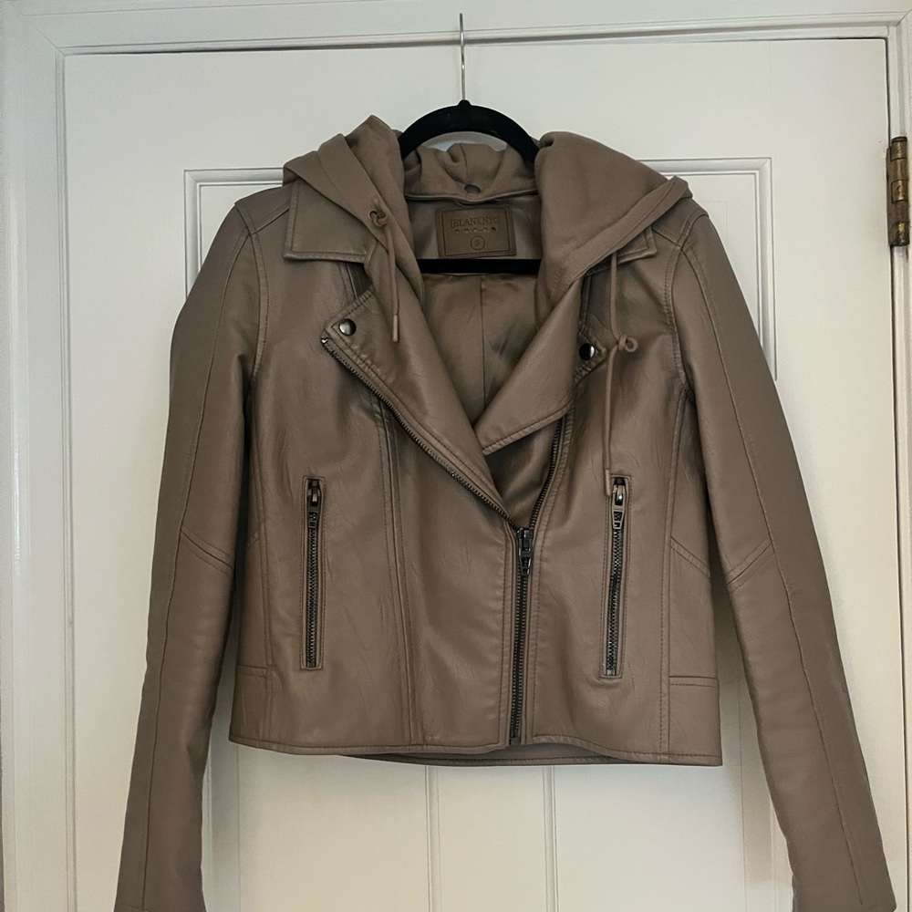 BlankNYC Faux Leather Jacket with Removable Hood